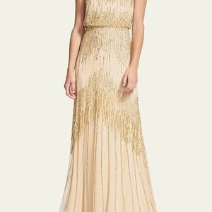 👑Adrianna Papell Champagne Gold Beaded Gown👑
